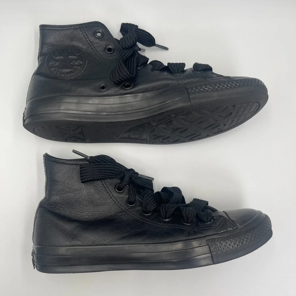 Converse Chuck Taylor All Star Sneakers Unisex M6/W8 Black Leather Skate Shoes - Picture 4 of 11